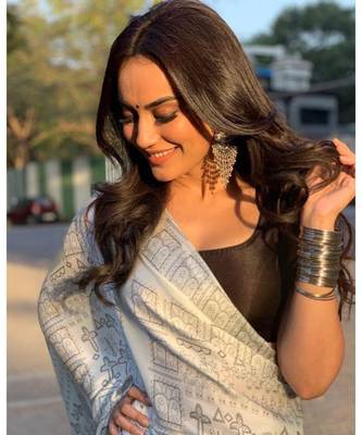 white Digital printed Rangoli Silk partywear Bollywood  saree with blouse 2