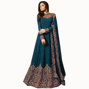 Rama Green Embroidered Faux Georgette Semi Stitched Anarkali 1