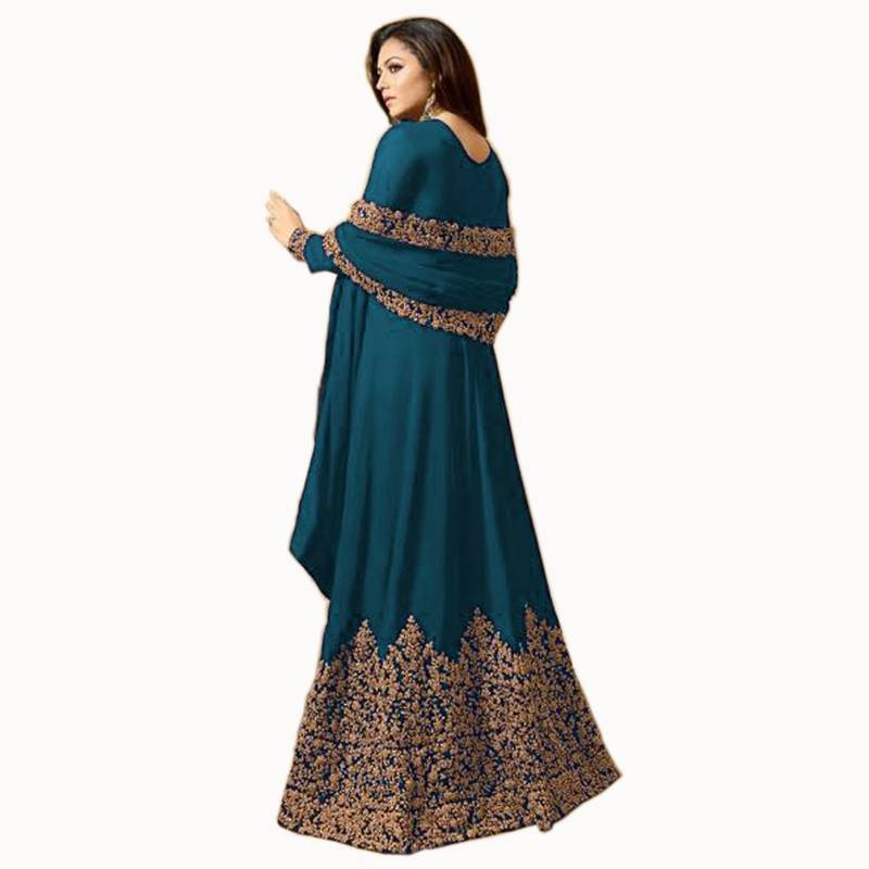 Rama Green Embroidered Faux Georgette Semi Stitched Anarkali