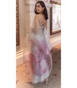 white Digital printed organza Silk partywear Bollywood  saree with blouse