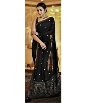 black Embroidery georgette partywear Bollywood saree with blouse 1