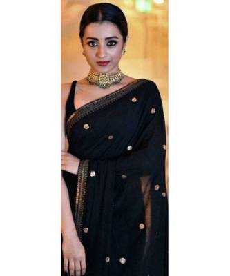 black Embroidery georgette partywear Bollywood saree with blouse 2