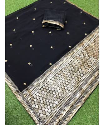 black Embroidery georgette partywear Bollywood saree with blouse 4