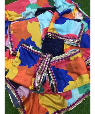 multicolor Digital printed georgette partywear Bollywood saree with blouse 3