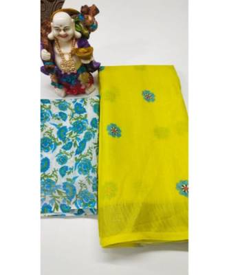 yellow Digital printed Linen partywear Bollywood saree with blouse 3