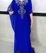 royal blue georgette moroccan islamic dubai kaftan farasha zari and stone work 