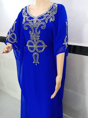 royal blue georgette moroccan islamic dubai kaftan farasha zari and stone work  2