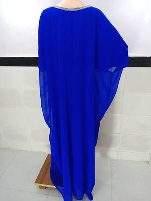 royal blue georgette moroccan islamic dubai kaftan farasha zari and stone work  3