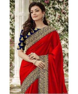 red Chanderi Silk Partywear Bollywood Saree with blouse 2
