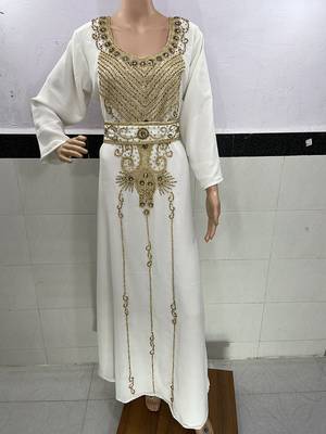royal blue and white georgette moroccan islamic dubai kaftan farasha zari and stone work two piese dress 3