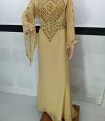 beige georgette moroccan islamic dubai kaftan farasha zari and stone work dress