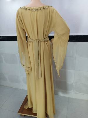beige georgette moroccan islamic dubai kaftan farasha zari and stone work dress 3