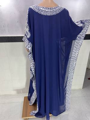 navy blue georgette moroccan islamic dubai kaftan farasha aari and stone work dress 3