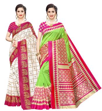 Combo Of 2 Poly Silk  Multicolor Printed Women's Saree 1