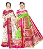 Combo Of 2 Poly Silk  Multicolor Printed Women's Saree