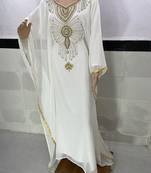 white georgette moroccan islamic dubai kaftan farasha zari and stone work dress