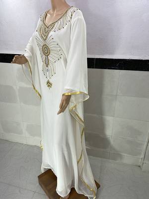 white georgette moroccan islamic dubai kaftan farasha zari and stone work dress 2
