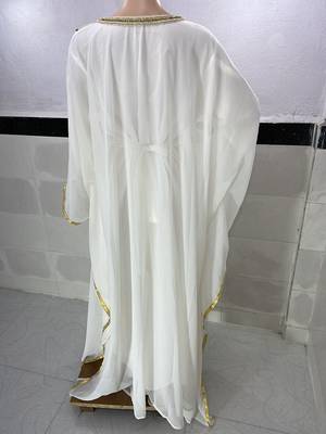 white georgette moroccan islamic dubai kaftan farasha zari and stone work dress 3