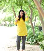 Yellow Stylish Solid Women Crape Kurta