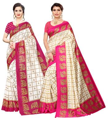 Combo Of 2 Poly Silk  Multicolor Printed Women's Saree 1