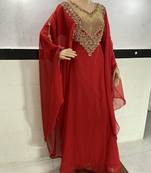 red georgette moroccan islamic dubai kaftan farasha zari and stone work dress