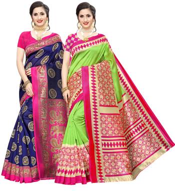 Combo Of 2 Poly Silk  Multicolor Printed Women's Saree 1