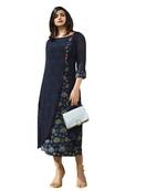 Blue printed georgette georgette-kurtis