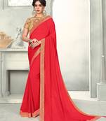 Red Poly Silk Jaqcard Border Designer saree with blouse
