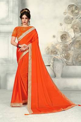 Orange Poly Silk Jaqcard Border Designer saree with blouse 1