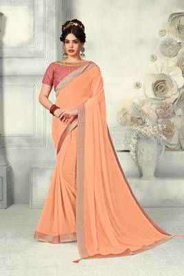 Orange Poly Silk Jaqcard Border Designer saree with blouse 1