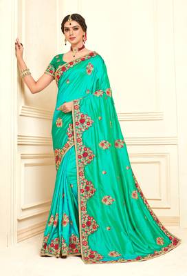 Green Poly Silk Embroidered Designer saree with blouse 1