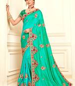 Green Poly Silk Embroidered Designer saree with blouse