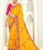 Yellow Poly Silk Embroidered Designer saree with blouse