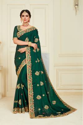 Green Poly Silk Embroidered Designer saree with blouse 1