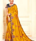 Mustard Poly Silk Embroidered Designer saree with blouse