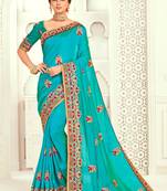 Blue Poly Silk Embroidered Designer saree with blouse