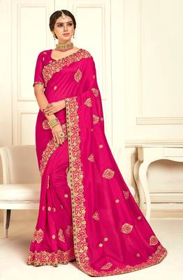 Magenta Poly Silk Embroidered Designer saree with blouse 1