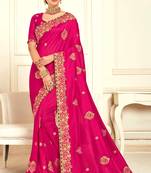 Magenta Poly Silk Embroidered Designer saree with blouse