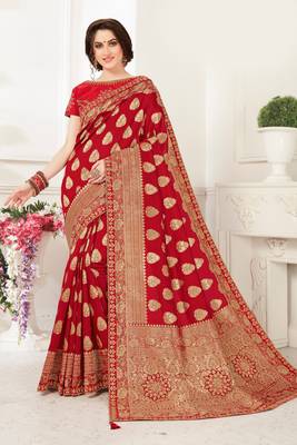 Red Banarasi Silk Jaqcard Work Heavy Work Designer saree with blouse 1