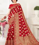 Red Banarasi Silk Jaqcard Work Heavy Work Designer saree with blouse