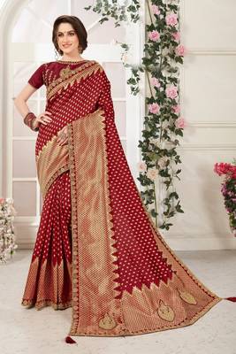 Maroon Banarasi Silk Jaqcard Work Heavy Work Designer saree with blouse 1