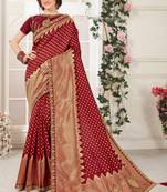 Maroon Banarasi Silk Jaqcard Work Heavy Work Designer saree with blouse