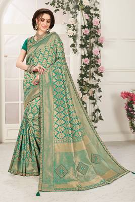 Green Banarasi Silk Jaqcard Work Heavy Work Designer saree with blouse 1