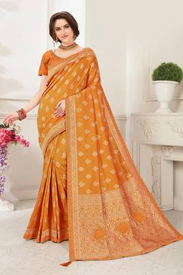Mustard Banarasi Silk Jaqcard Work Heavy Work Designer saree with blouse 1