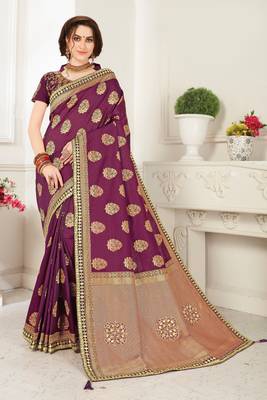 Purple Banarasi Silk Jaqcard Work Heavy Work Designer saree with blouse 1