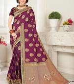 Purple Banarasi Silk Jaqcard Work Heavy Work Designer saree with blouse
