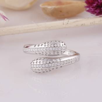 Rhodium Plated Cubic Zirconia Women Bypass Ring 4
