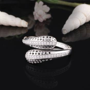 Rhodium Plated Cubic Zirconia Women Bypass Ring 5