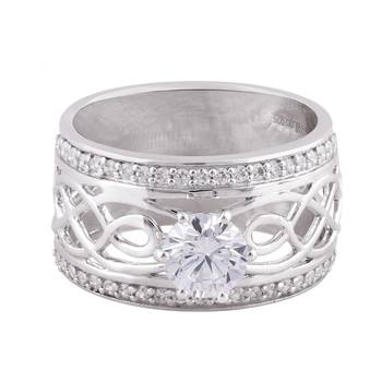 Cubic Zirconia Rhodium Plated Engagement Ring for Women's Ring 1