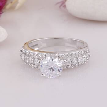 Cubic Zirconia Rhodium Plated Solitaire with Accent Women Ring 4